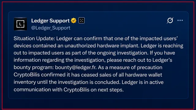 Ledger Confirms Hidden Hardware Implant in Affected User’s Wallet