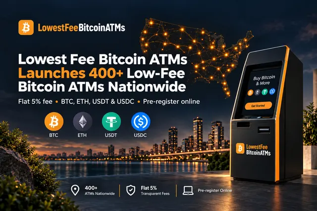 Lowest Fee Bitcoin ATMs Announces Launch of More Than 400 ATMs Nationwide